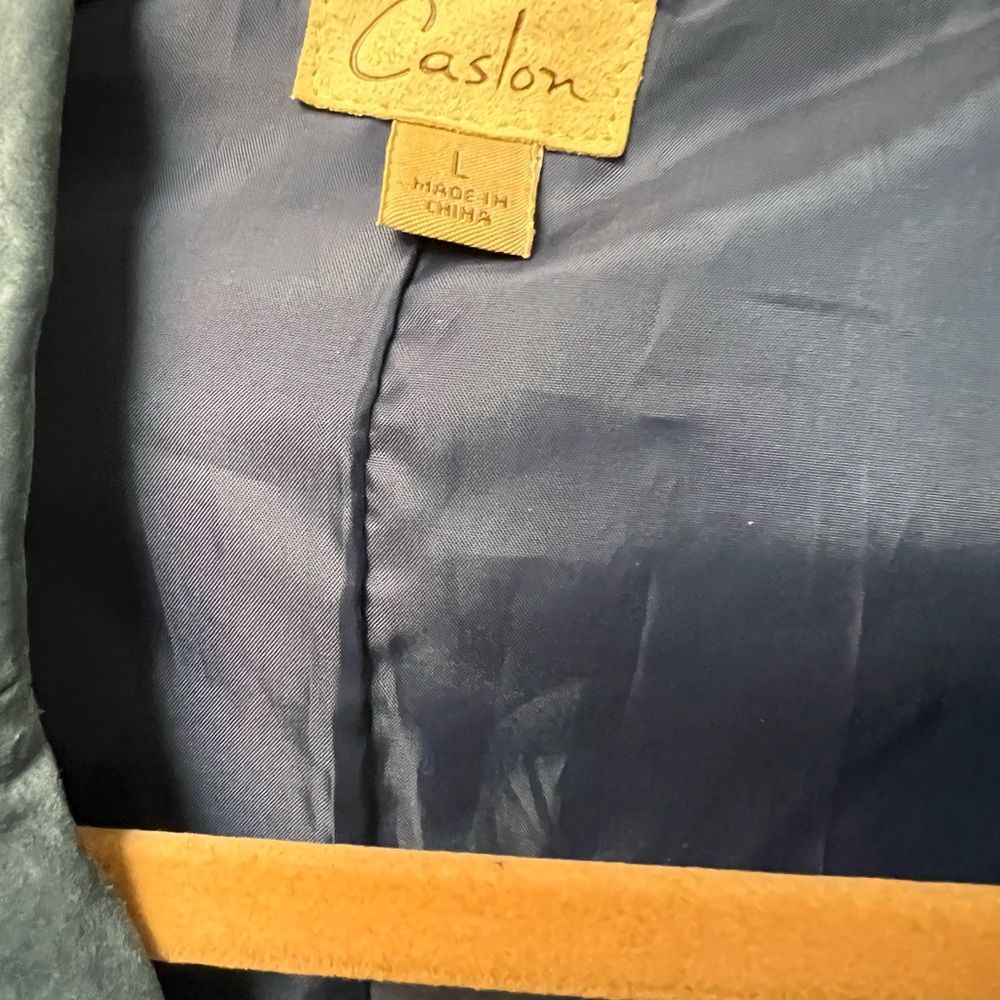 Caslon Vintage Blue Suede Blazer faded Leather Split Sleeves 4 Pocket Full Lined - Picture 13 of 15